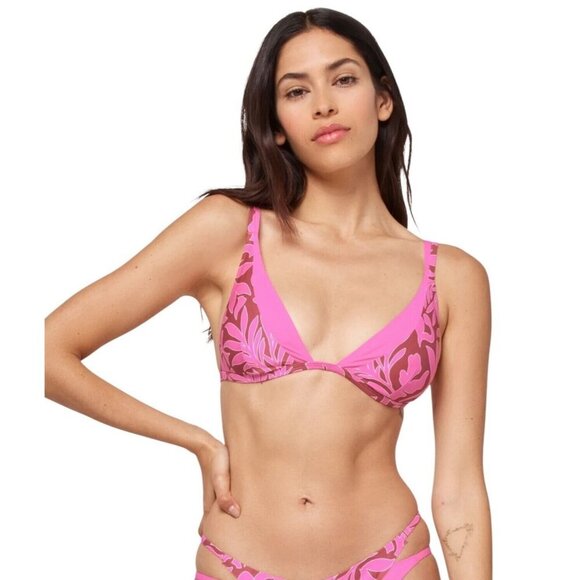 L*SPACE Womens Size L Tiki Tiki Pink Print Finneas Triangle Bikini Top NWT - Picture 1 of 11